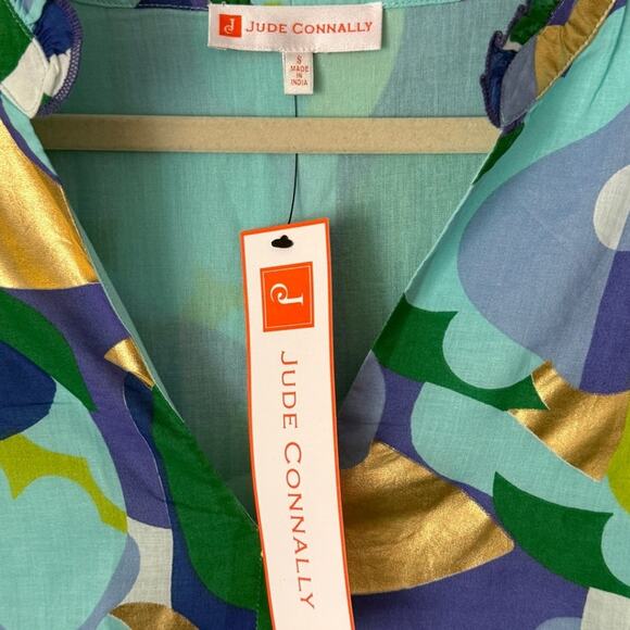 JUDE CONNALLY NWT Monaco Tiered Midi Dress w/Tasseled Cuffs S Blue Purple Gold - Picture 4 of 10